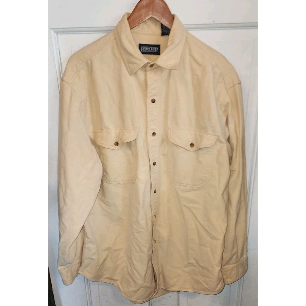 Vintage Lands End Shirt Mens Size L Butter Y2K Yellow Chamois Button Down Brush